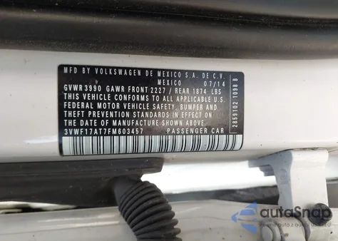 2015 Volkswagen Beetle 1.8T Classic z USA, uszkodzony, nr VIN 3VWF17AT7FM603457